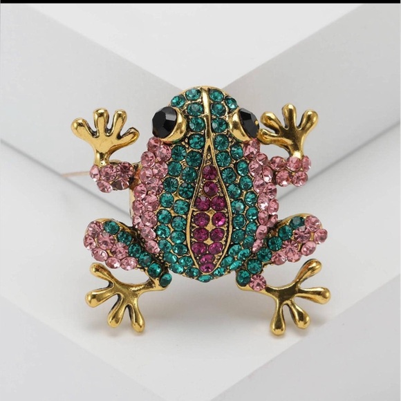 ✨NEW Gold and Pink multicolor Frog Brooch - Picture 1 of 3